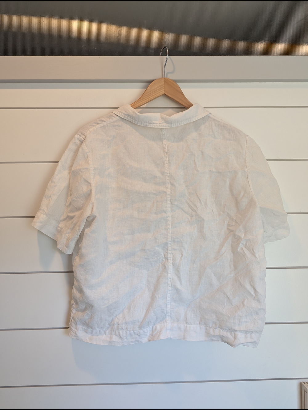 Everlane White Linen Short Sleeve Button Up Shirt Medium Boxy Collared - Picture 4 of 8